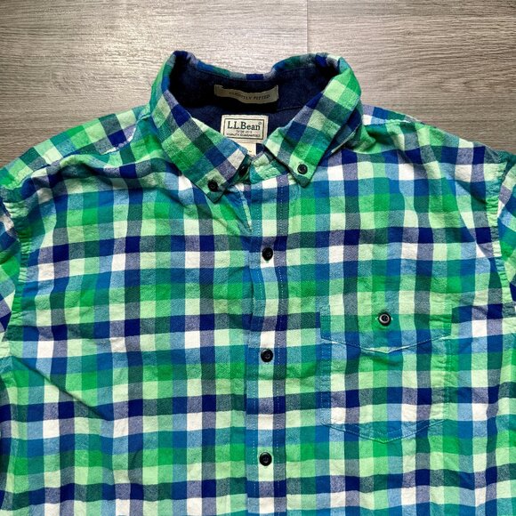L.L. Bean Men's Scotch Plaid Flannel Shirt - Blue/Green - Picture 7 of 10